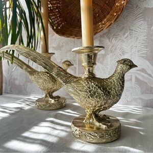 🌴Luxurious Golden Shabby Chic Pheasant Bird Taper Candle Holder-Sold Separately